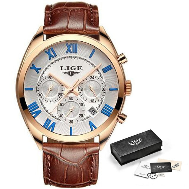LIGE 9806 Herren Chronograph 3ATM Hardlex