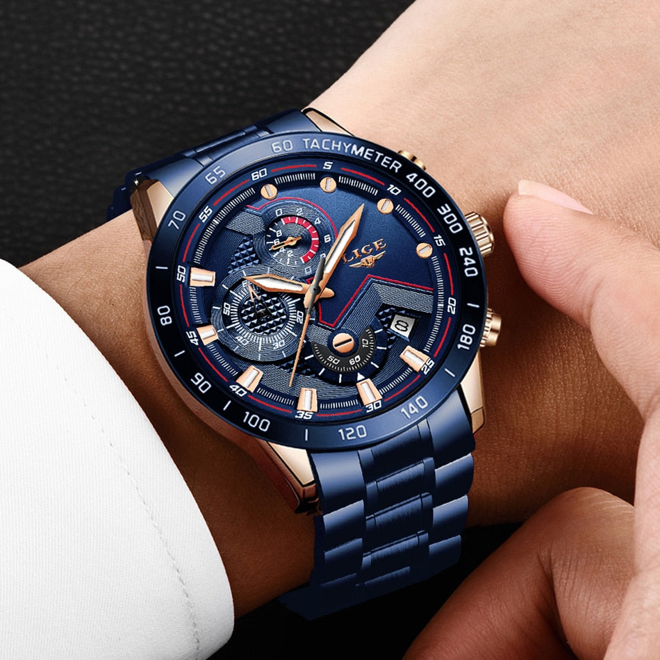 LIGE 9982 Herren Business Chronograph 3ATM Hardlex
