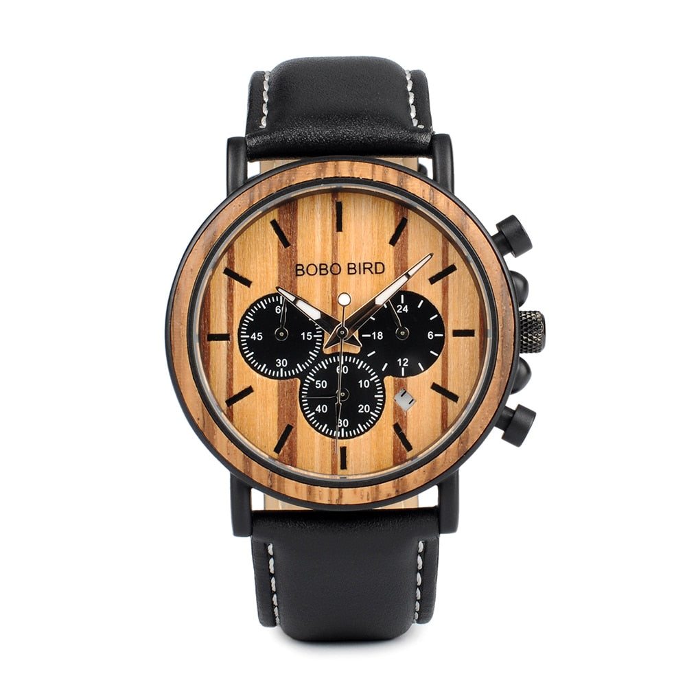 BOBO BIRD Holz Chronograph 3ATM Hardlex