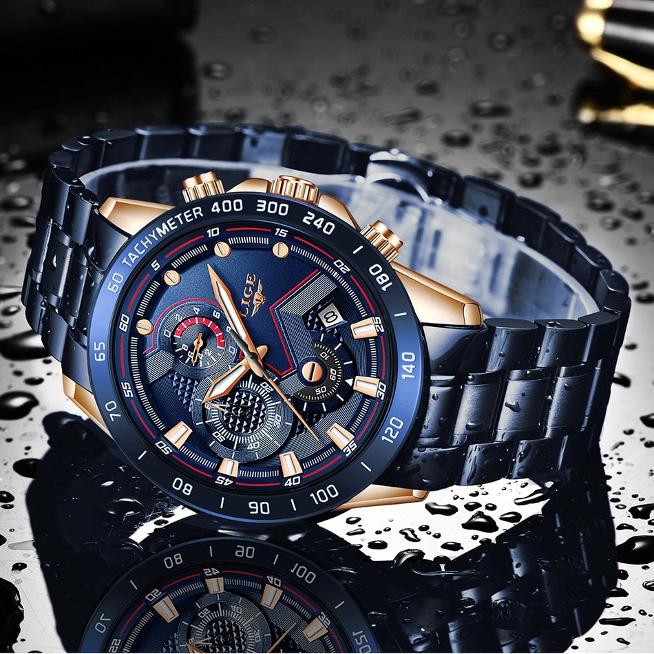 LIGE 9982 Herren Business Chronograph 3ATM Hardlex