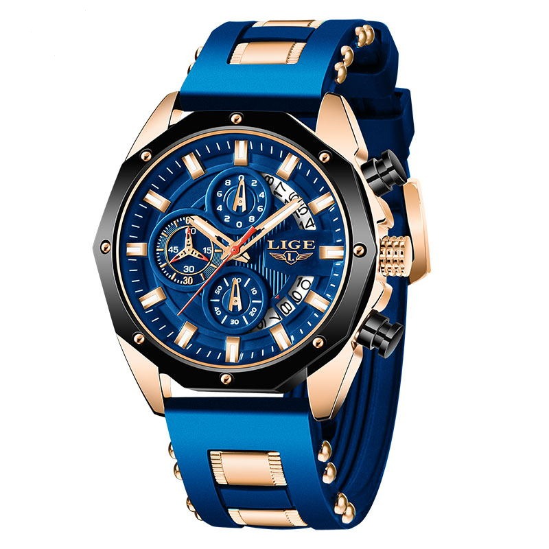 LIGE 8908 Herren Chronograph 3ATM Hardlex