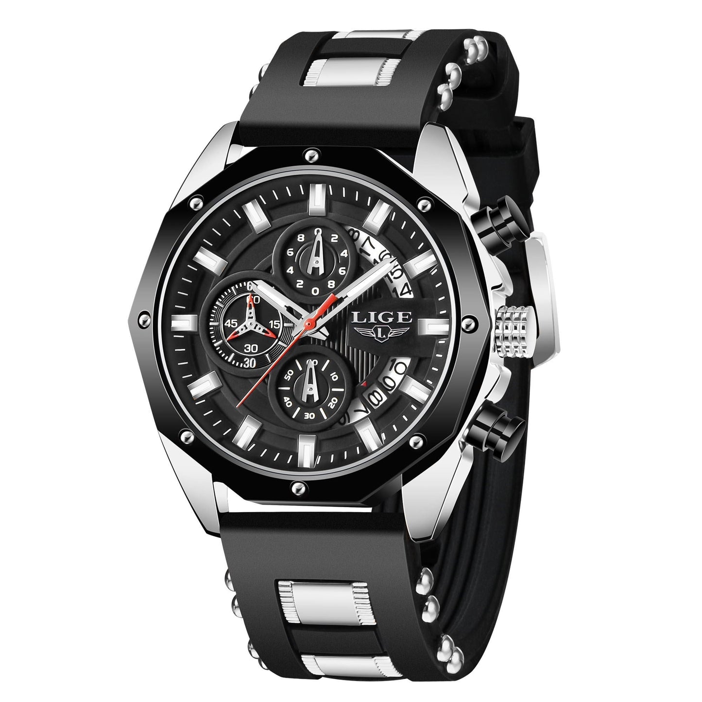 LIGE 8908 Herren Chronograph 3ATM Hardlex