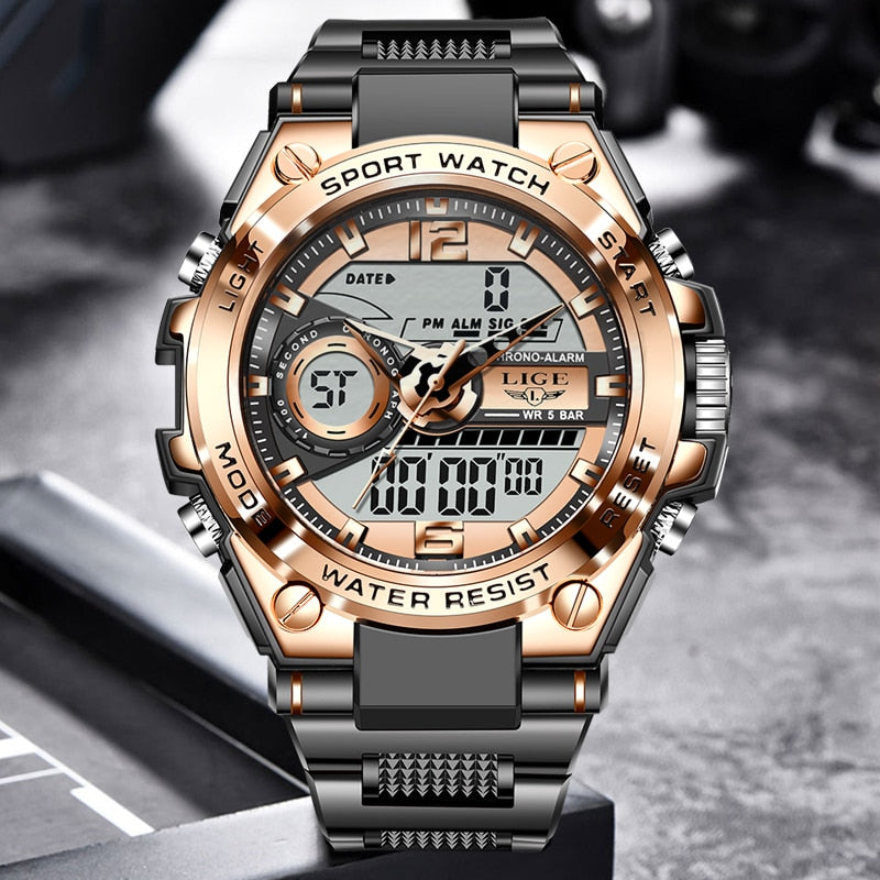 LIGE 8922 Herren Militär-Sport-Digitaluhr 5BAR