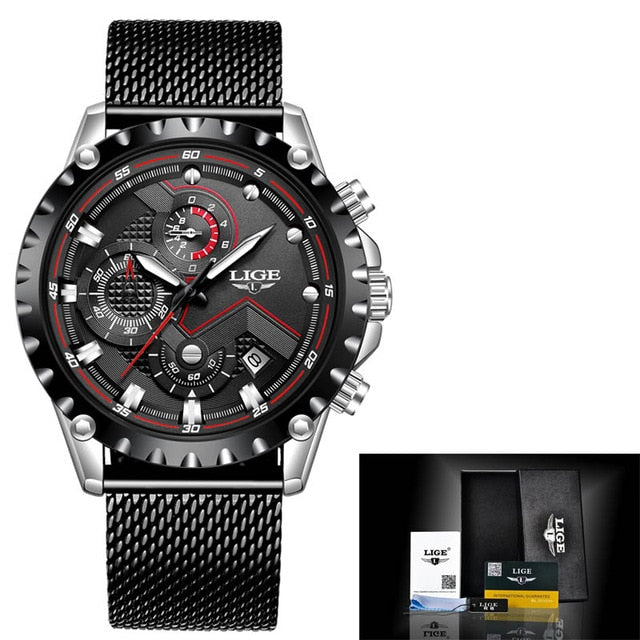 LIGE 9821 Herren Chronograph 3ATM Hardlex