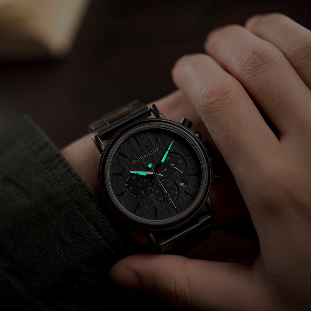 BOBO BIRD Holz Chronograph 3ATM Hardlex