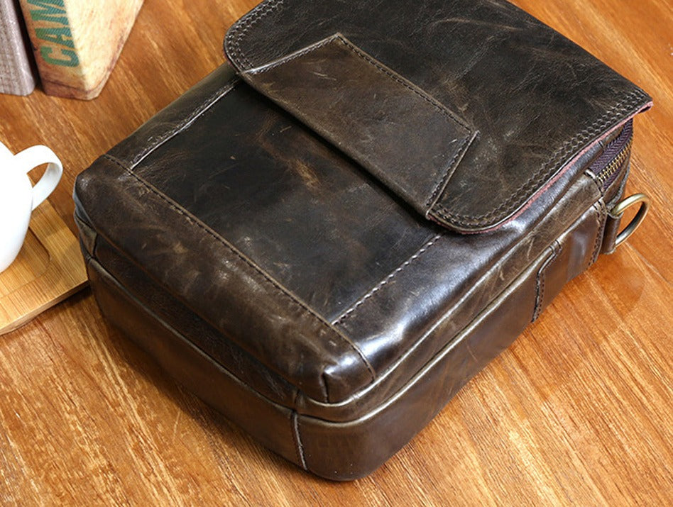 le'aokuu Herren Umhänge-Schultertasche Echtleder