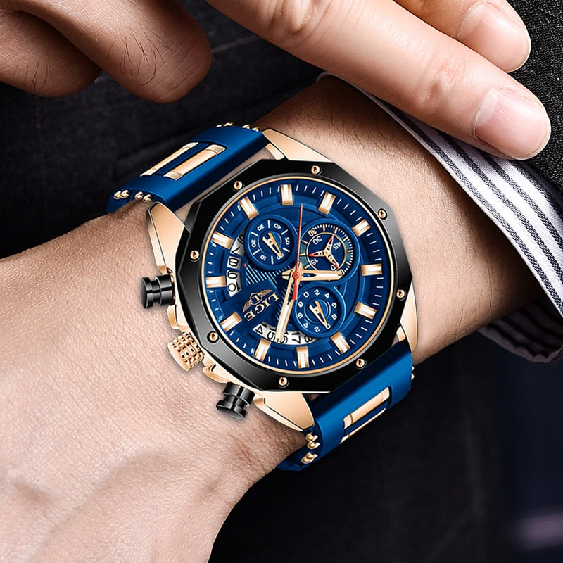 LIGE 8908 Herren Chronograph 3ATM Hardlex