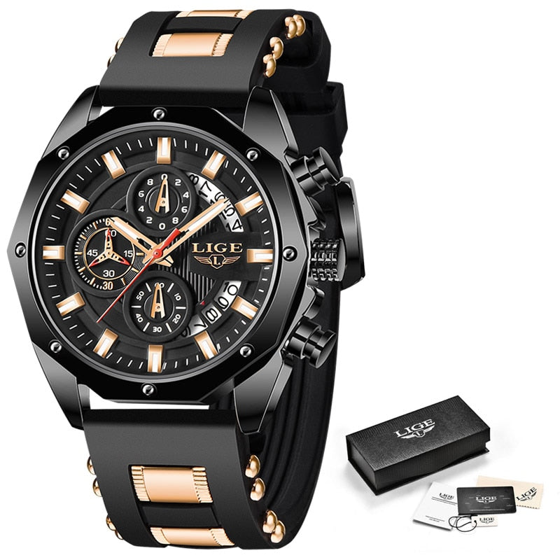 LIGE 8908 Herren Chronograph 3ATM Hardlex