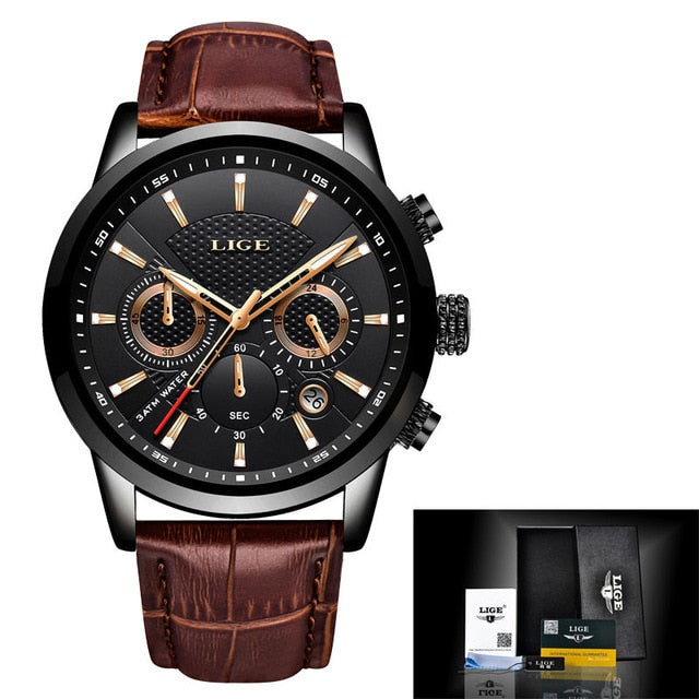 LIGE 9866 Herren Chronograph 3ATM Hardlex
