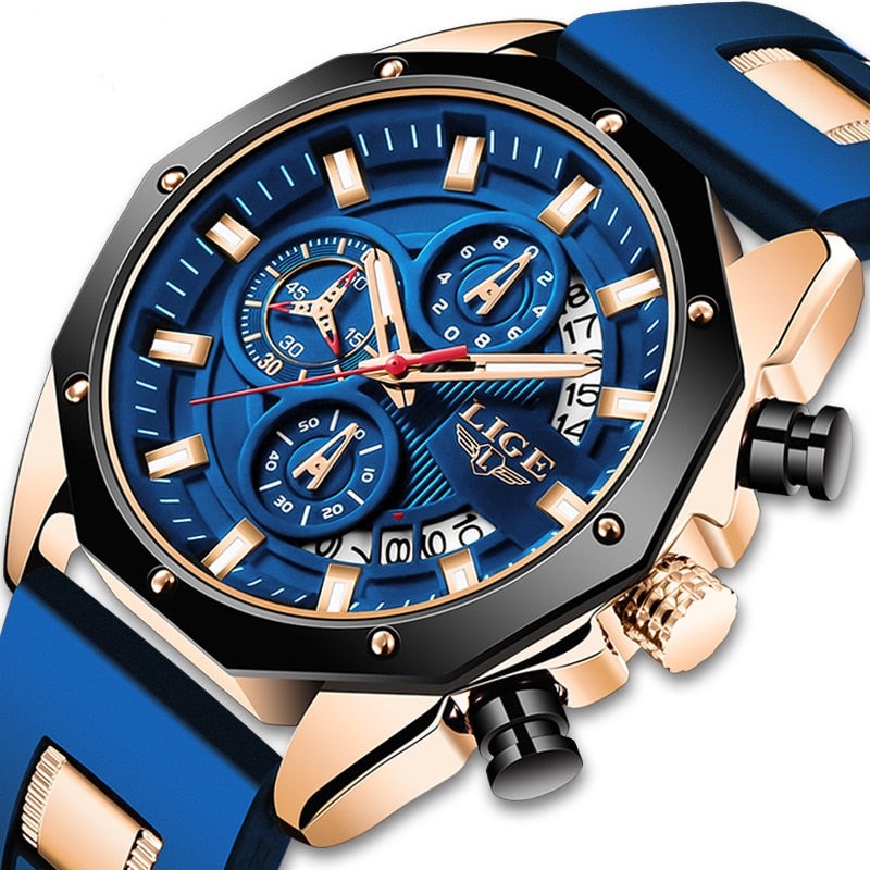 LIGE 8908 Herren Chronograph 3ATM Hardlex
