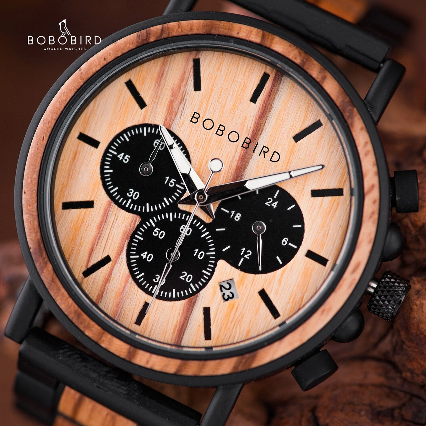 BOBO BIRD Holz Chronograph 3ATM Hardlex
