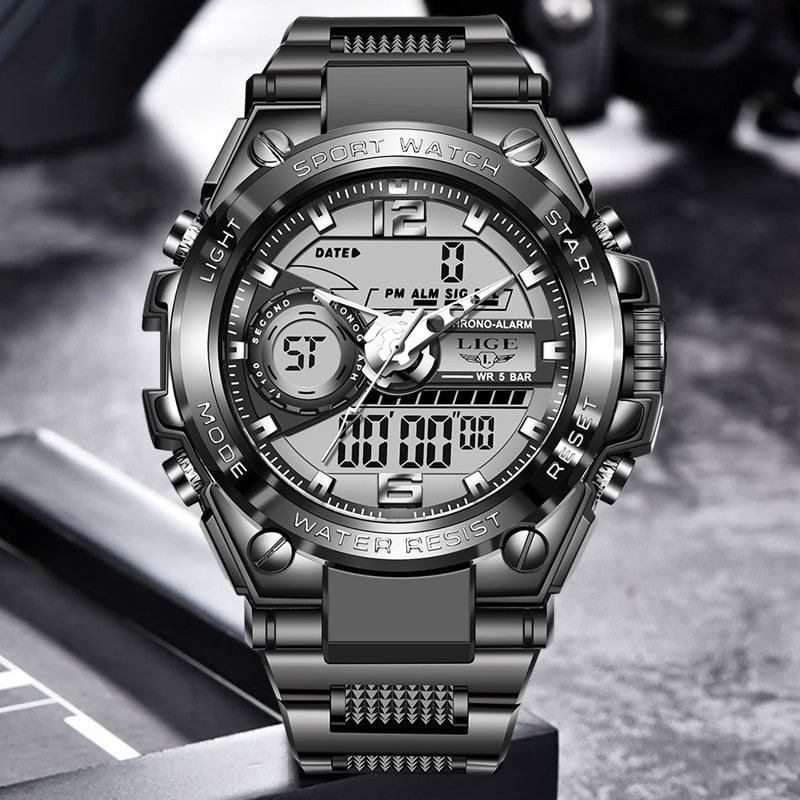 LIGE 8922 Herren Militär-Sport-Digitaluhr 5BAR
