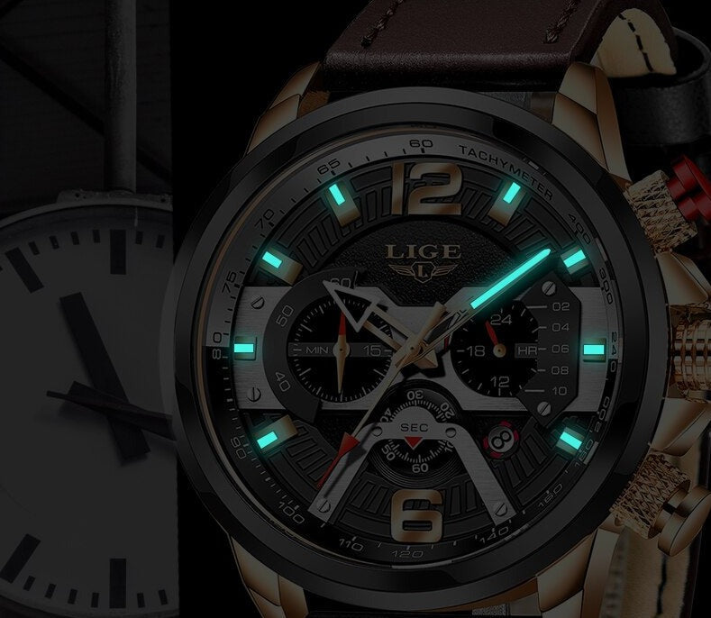 LIGE Herren Chronograph 3ATM Hardlex
