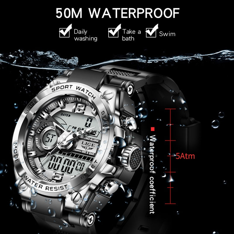 LIGE 8922 Herren Militär-Sport-Digitaluhr 5BAR