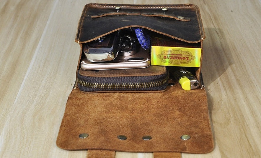 le'aokuu Herren Hüft-Gürteltasche Rindsleder