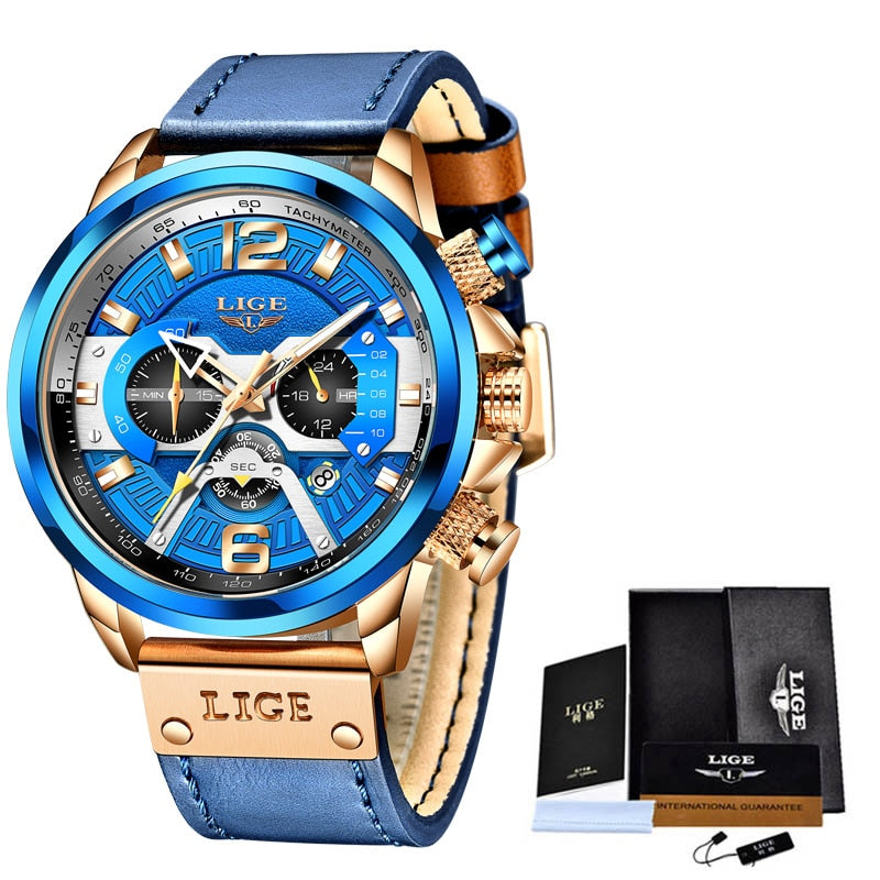 LIGE Herren Chronograph 3ATM Hardlex