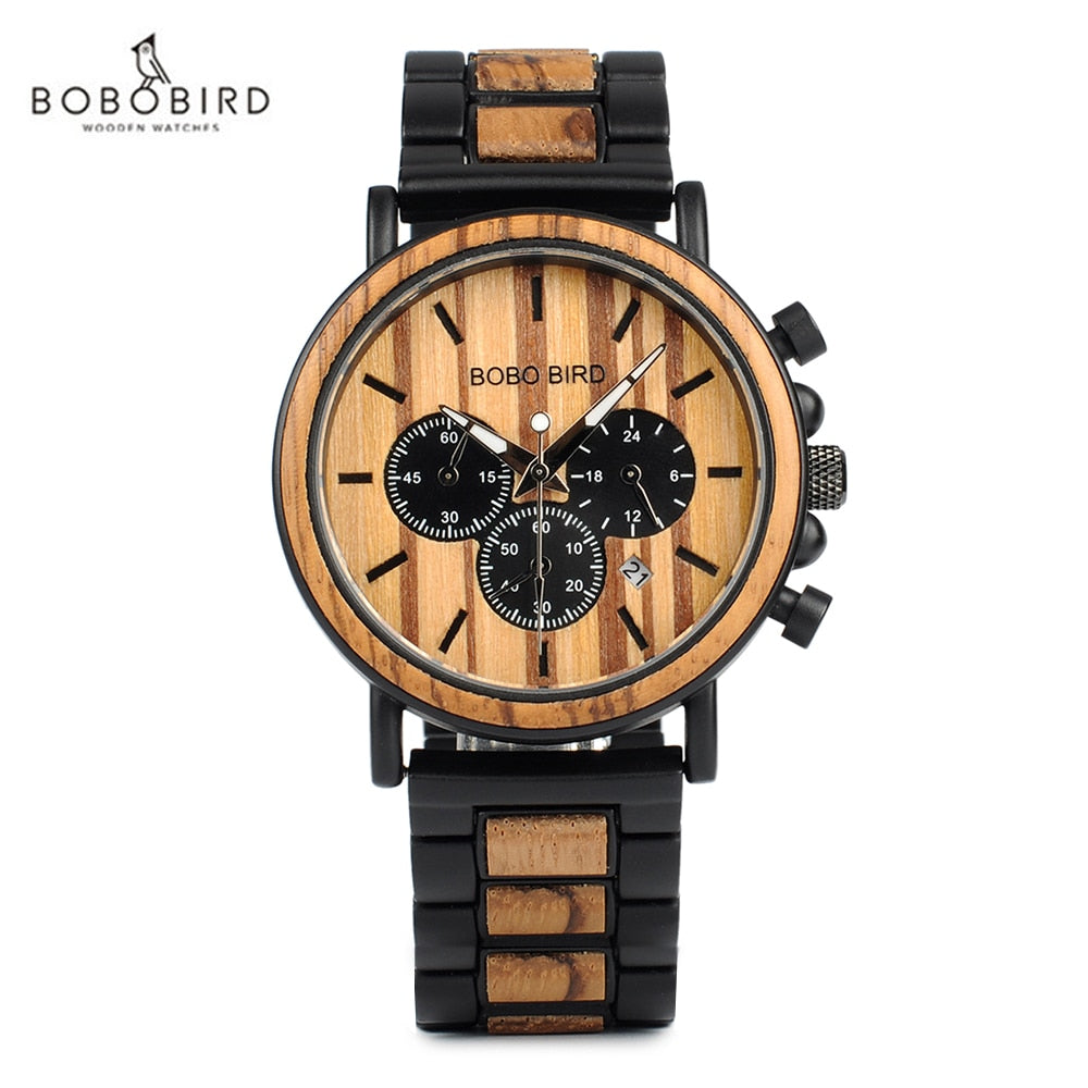 BOBO BIRD Holz Chronograph 3ATM Hardlex