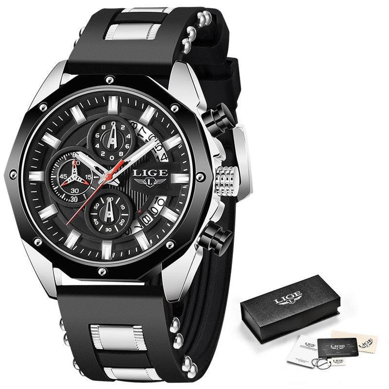 LIGE 8908 Herren Chronograph 3ATM Hardlex