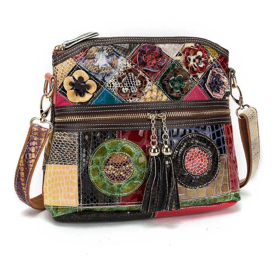le'aokuu Damen Schultertasche Rindsleder