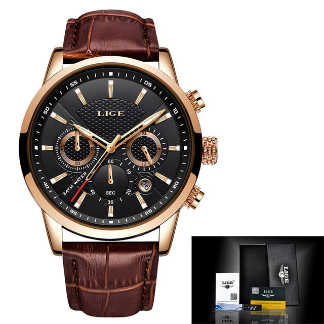 LIGE 9866 Herren Chronograph 3ATM Hardlex
