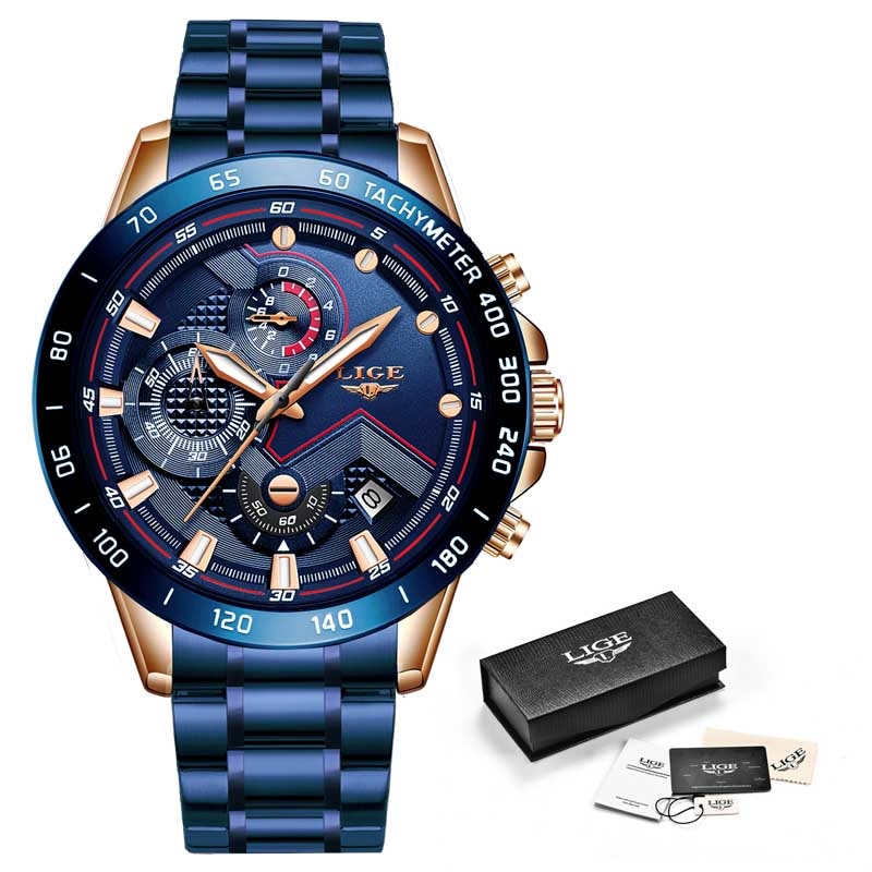 LIGE 9982 Herren Business Chronograph 3ATM Hardlex
