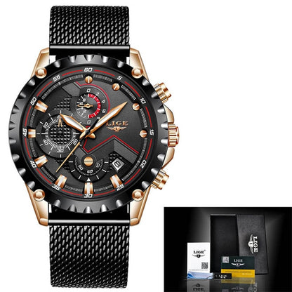 LIGE 9821 Herren Chronograph 3ATM Hardlex