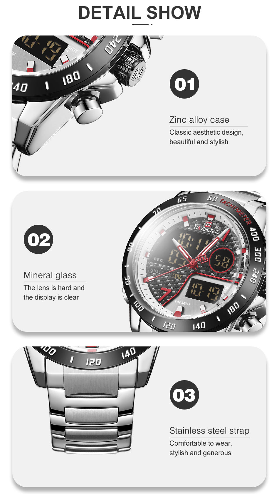 NAVIFORCE NF9171 Herren Militär Chronograph 3BAR Hardlex