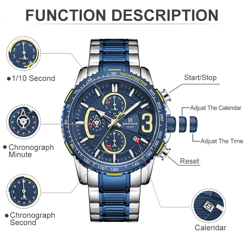NAVIFORCE NF8017 Herren Multifunktion Chronograph 3BAR