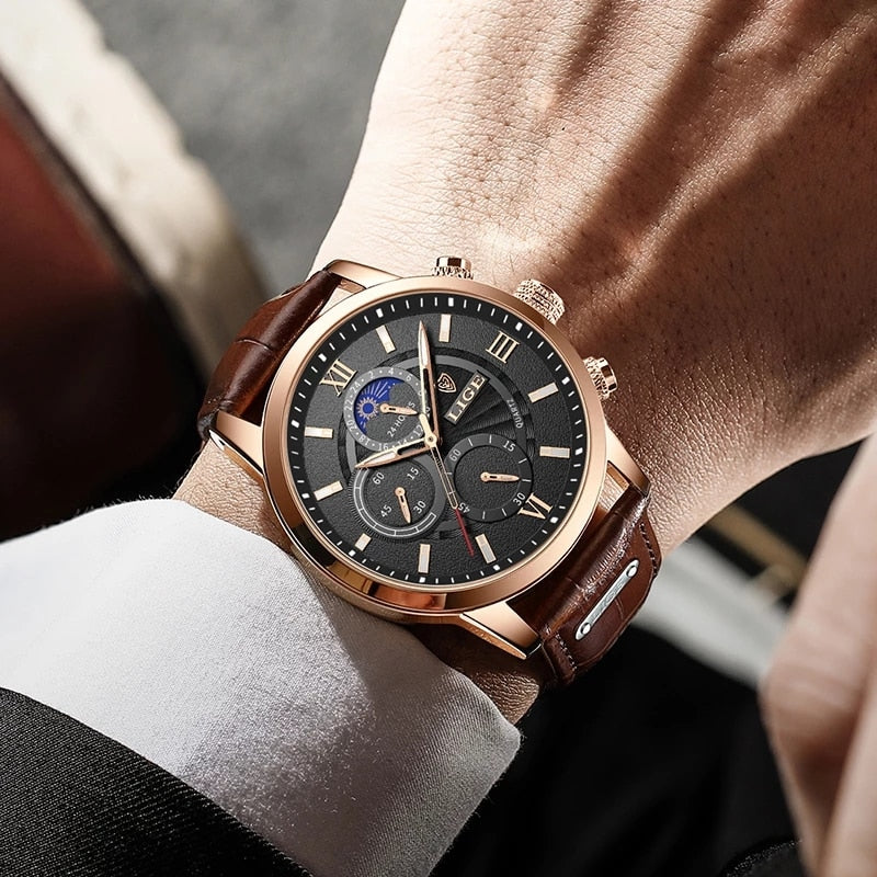 LIGE 9866 Herren Chronograph 3ATM Hardlex