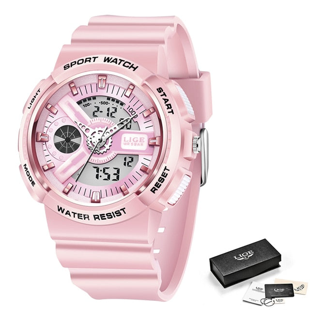 LIGE 8939 Damen Sport Digitaluhr 5ATM Hardlex