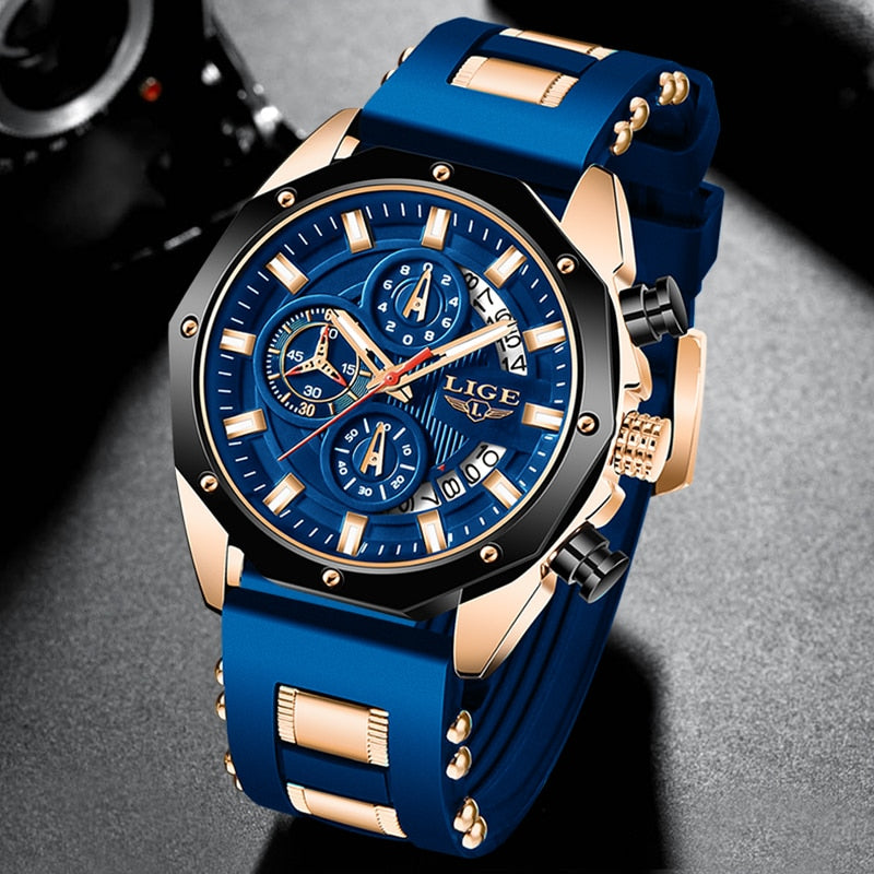LIGE 8908 Herren Chronograph 3ATM Hardlex