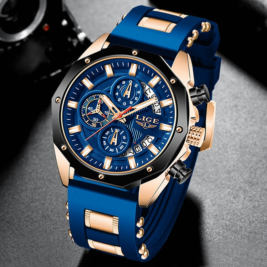 LIGE 8908 Herren Chronograph 3ATM Hardlex