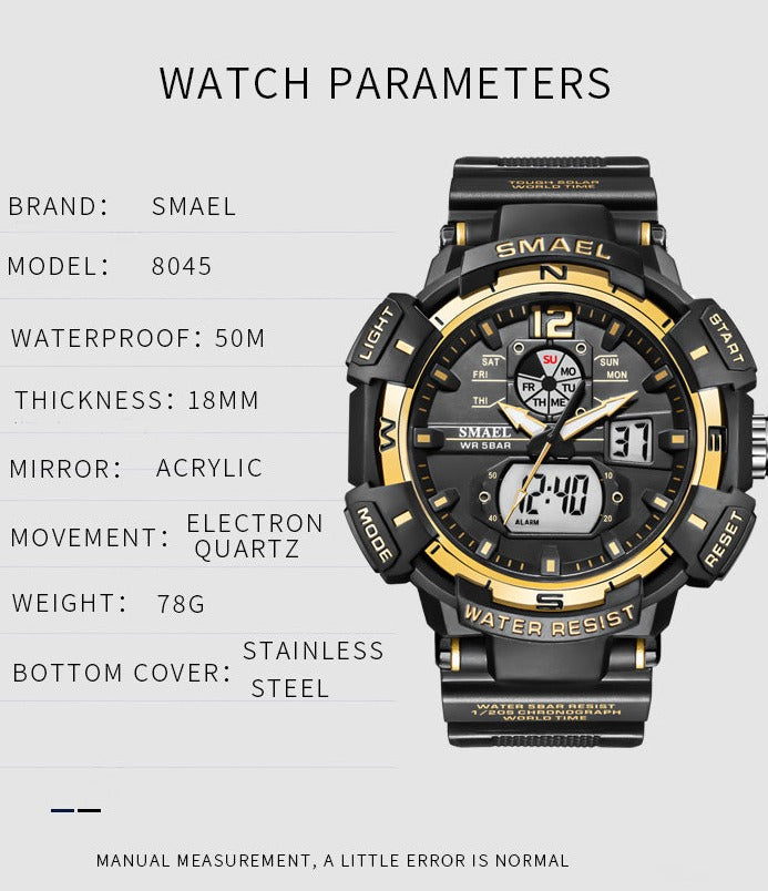 SMAEL SL-8045 Herren Sport-Chronograph 5ATM Dualanzeige