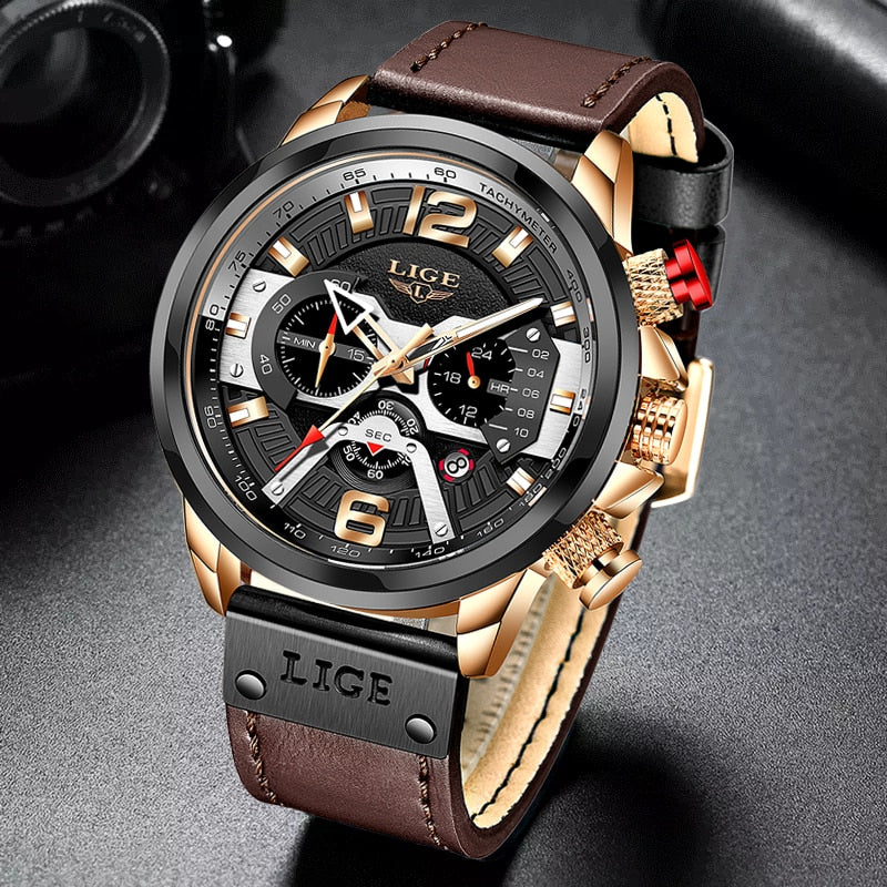 LIGE Herren Chronograph 3ATM Hardlex