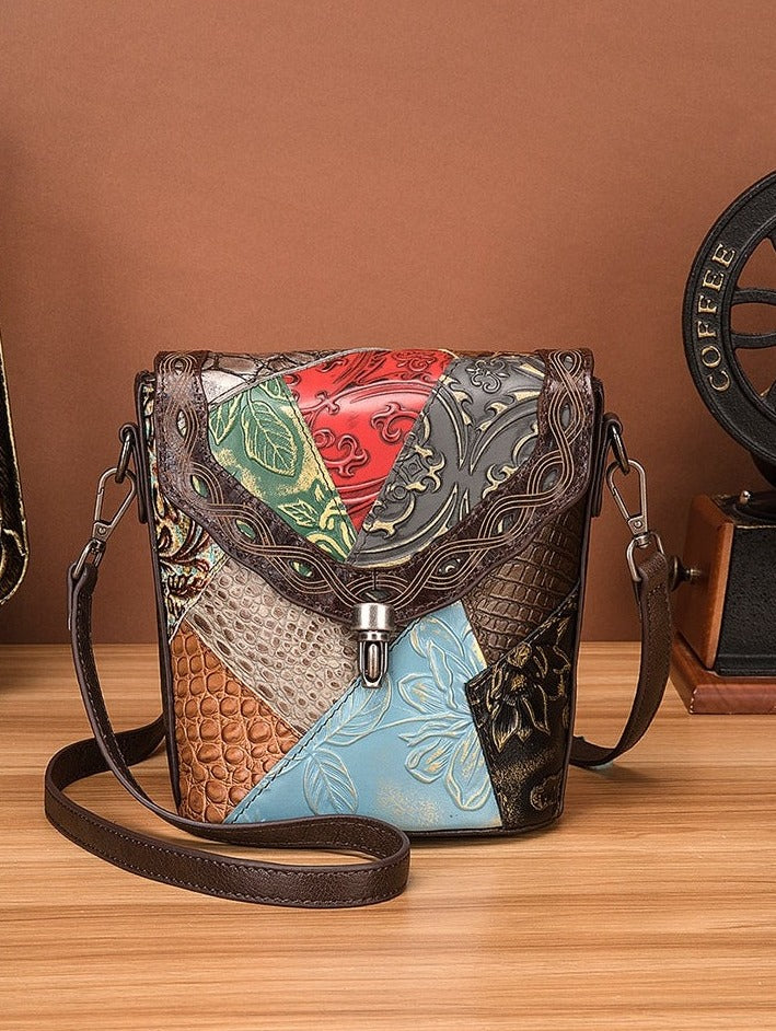 le'aokuu Damen Schultertasche Rindsleder