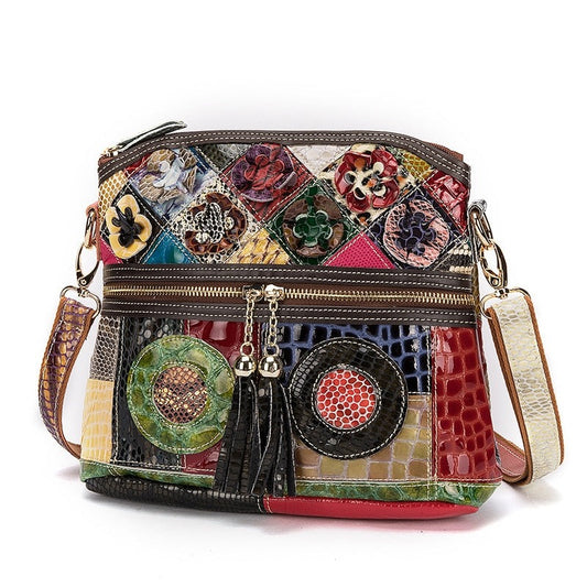 le'aokuu Damen Schultertasche Rindsleder