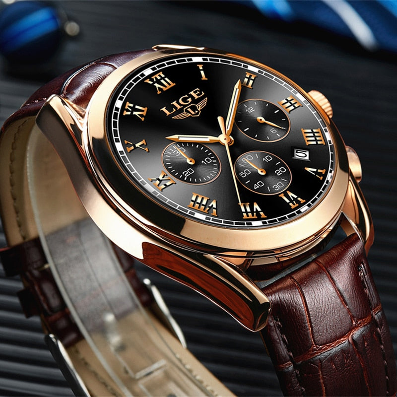 LIGE 9852 Herren Chronograph 3ATM Hardlex