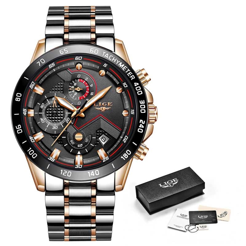 LIGE 9982 Herren Business Chronograph 3ATM Hardlex