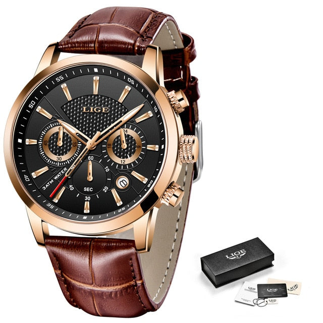 LIGE 8932 Herren Chronograph 3ATM Hardlex