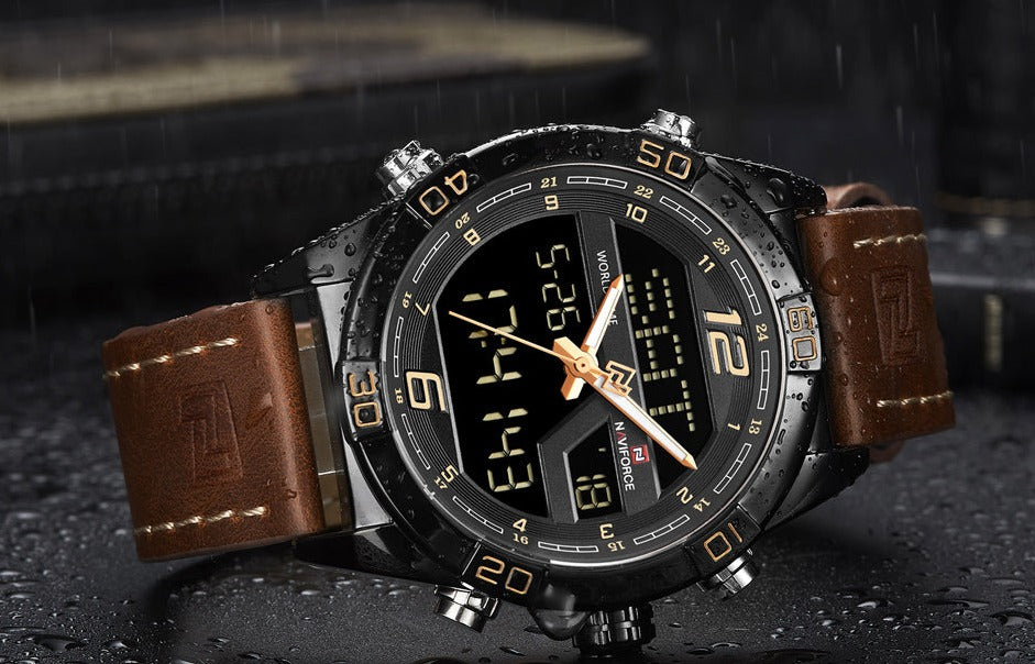 NAVIFORCE NF9128GBR Herren Multifunktion Chronograph 3BAR Hardlex