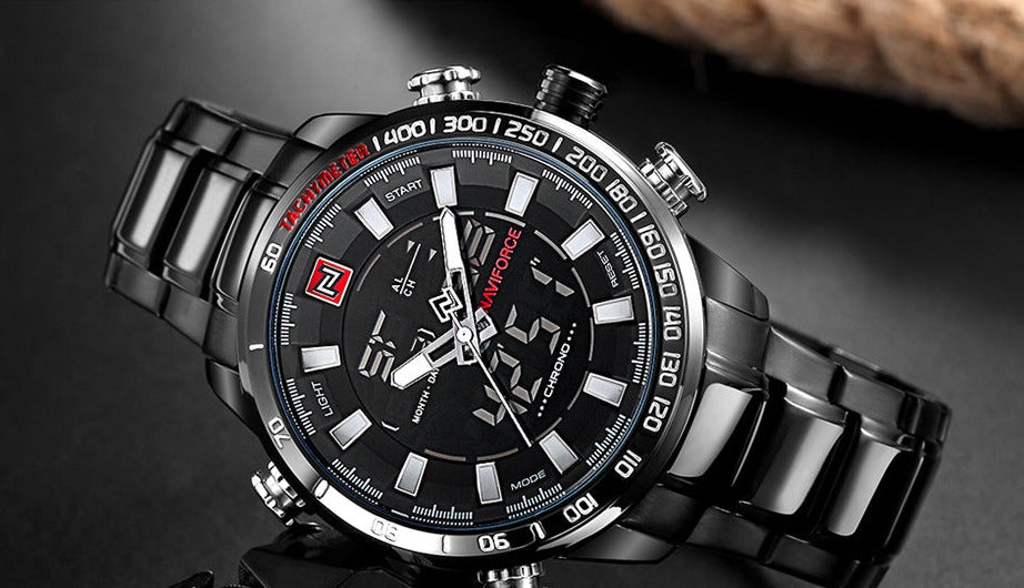 NAVIFORCE NF9093 Herren Multifunktion Militär Chronograph 3BAR Hardlex