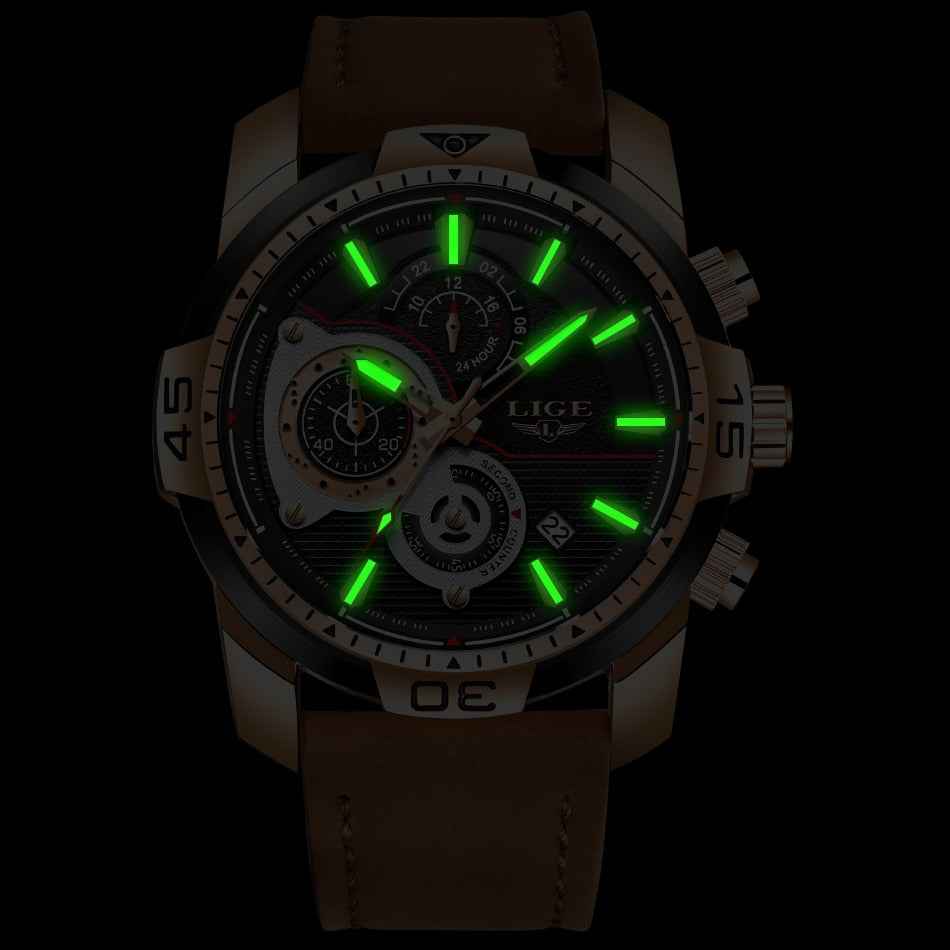 LIGE 9892 Herren Chronograph 3ATM Hardlex