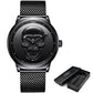 LIGE 9876 Black Skull Edition Designer Analog Herrenuhr 3ATM Hardlex