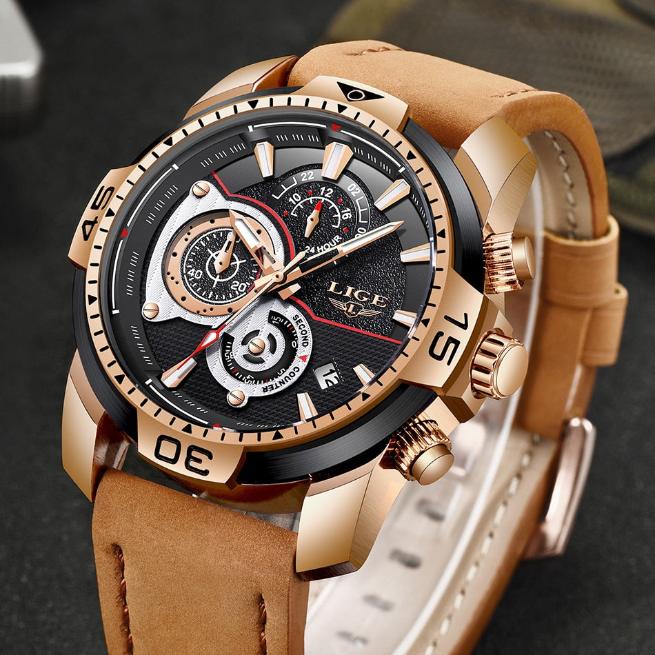 LIGE 9892 Herren Chronograph 3ATM Hardlex
