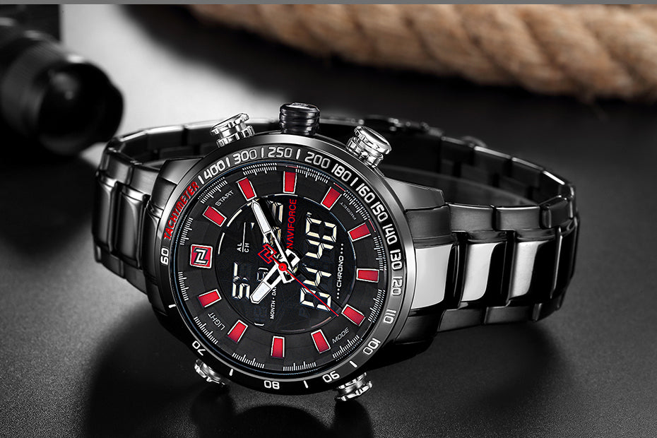NAVIFORCE NF9093 Herren Multifunktion Militär Chronograph 3BAR Hardlex