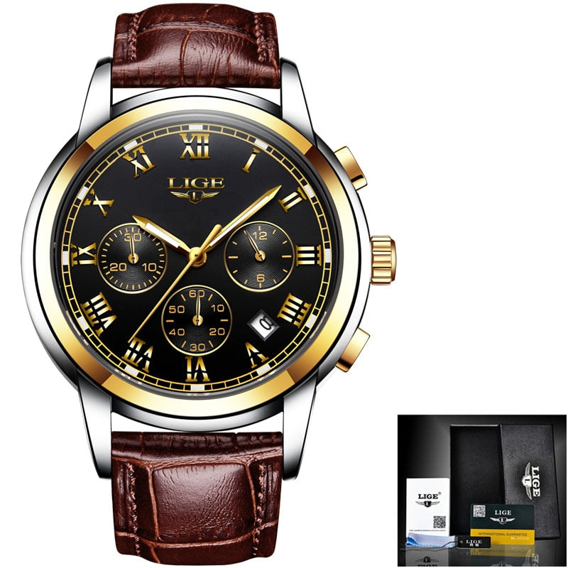 LIGE 9806 Herren Chronograph 3ATM Hardlex