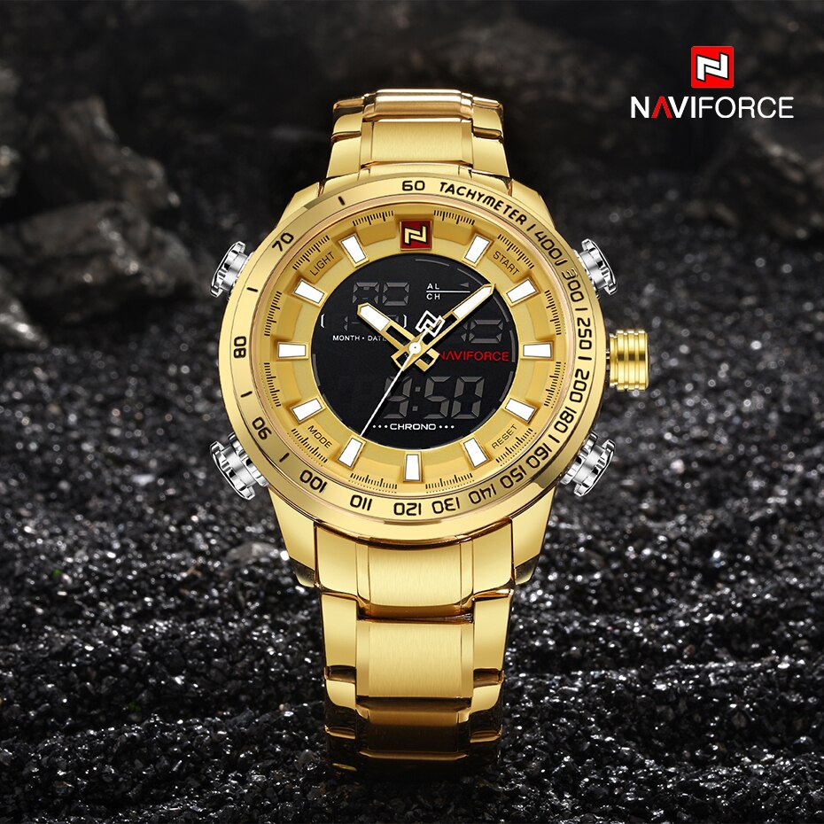NAVIFORCE NF9093 Herren Militärchronograph 3BAR Edelstahl