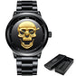 LIGE 9876 Black Skull Edition Designer Analog Herrenuhr 3ATM Hardlex