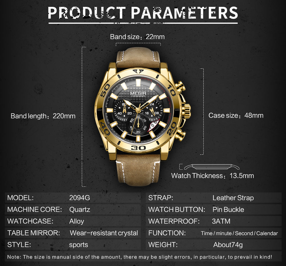 MEGIR 2094G Herren Business Chronograph 3BAR