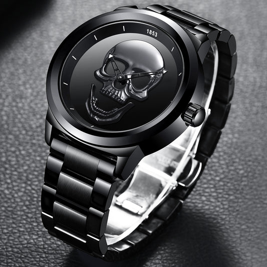 LIGE 9876 Black Skull Edition Designer Analog Herrenuhr 3ATM Hardlex